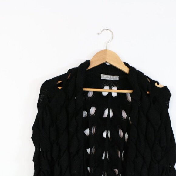 *Pistache Open Knit Black Long Cardigan - Picture 4 of 7